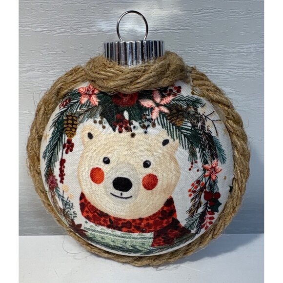 Fabric Christmas Ornament Deer & Polar Bear Design 3" Rope Trim Winter Holiday - Picture 2 of 5